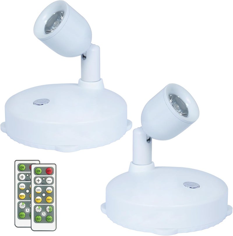 HAMVIDNE LED Spotlight, Battery Powered Picture Lights, Uplighting Indoor, Puck Lights with Remote, Small Spot Light for Wall Display Dartboard Painting Artwork -Natural White (White) - Image 1